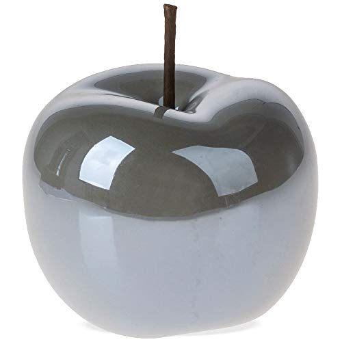 matches21 manzanas decorativas de cerámica de alto brillo gris con mango decoración de frutas escultura de mesa 1 unidad 2 tamaños, cerámica, 12 cm.