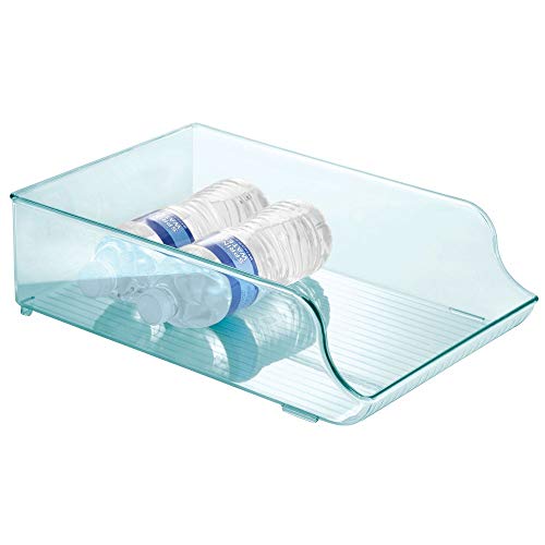 mDesign Botelleros para nevera que ahorran espacio – Estante para botellas de vino, agua y otras bebidas – Cajón de plástico para armarios de cocina y encimera – azul claro