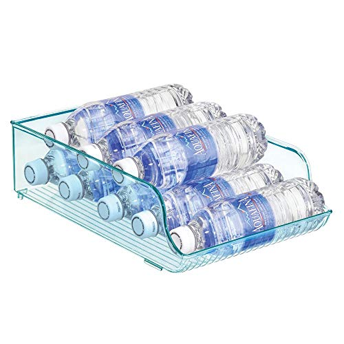 mDesign Botelleros para nevera que ahorran espacio – Estante para botellas de vino, agua y otras bebidas – Cajón de plástico para armarios de cocina y encimera – azul claro