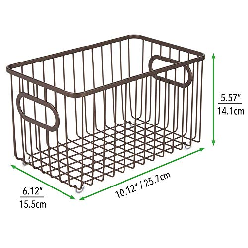 mDesign Cesto de alambre de metal – Versátil cesta de metal multiusos para cocina o despensa – Organizadores de cocina compactos y universales con asas – color bronce