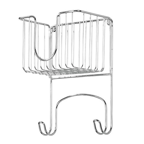 mDesign Colgador de pared pequeño para tabla de planchar – Estante de pared para planchador con cesta para plancha y demás – Compacto soporte para plancha en metal para lavadero – plateado