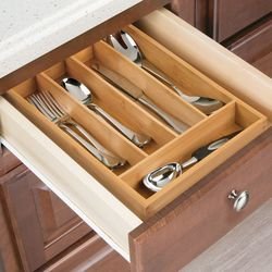 mDesign Cubertero de Madera de bambú – Moderno Organizador de Cocina para cajones – Separador de cajones para Cocina, Oficina, baño y Dormitorio – Color bambú