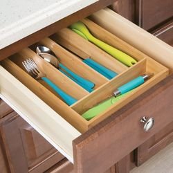 mDesign Cubertero de Madera de bambú – Moderno Organizador de Cocina para cajones – Separador de cajones para Cocina, Oficina, baño y Dormitorio – Color bambú