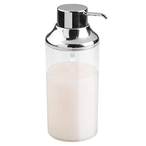 mDesign Dispensador de champu rellenable – Dosificador de jabon con capacidad de 1 l – Dispensador de jabon liquido para gel, acondicionador y champu – transparente/cromado