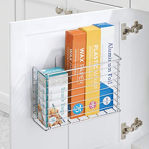 mDesign Estantes de cocina autoadhesivos AFFIXX – Estantería metálica de pared para papel de aluminio y bolsas para congelados – Balda para cocina de color plateado – Metal