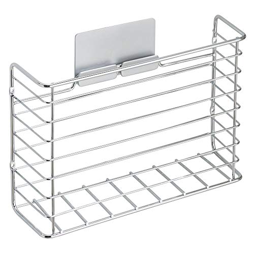 mDesign Estantes de cocina autoadhesivos AFFIXX – Estantería metálica de pared para papel de aluminio y bolsas para congelados – Balda para cocina de color plateado – Metal