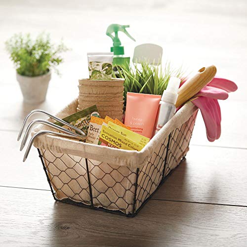 mDesign Juego de 2 cestas de almacenaje de metal – Cestas de alambre grandes con forro de tela – Cajas organizadoras para cocina, despensa, cuarto de baño y salón – color bronce