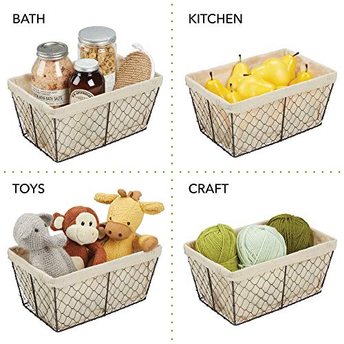 mDesign Juego de 2 cestas de almacenaje de metal – Cestas de alambre grandes con forro de tela – Cajas organizadoras para cocina, despensa, cuarto de baño y salón – color bronce