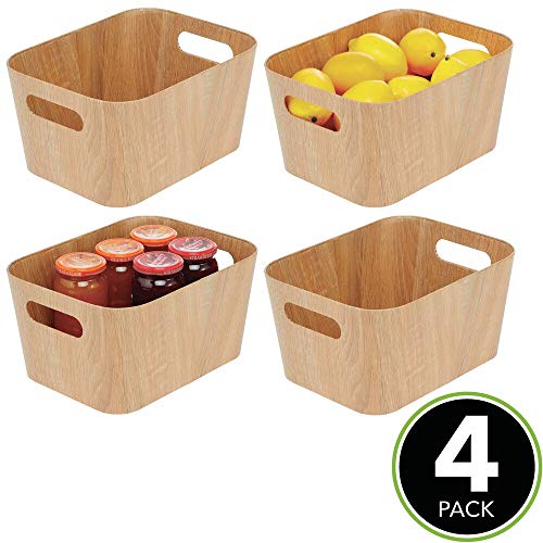 mDesign Juego de 4 recipientes para Alimentos con Asas y de cartón – Pequeñas cestas para Verduras para despensa o Nevera – Organizadores de frigorífico y congelador Aptos para Alimentos – Natural