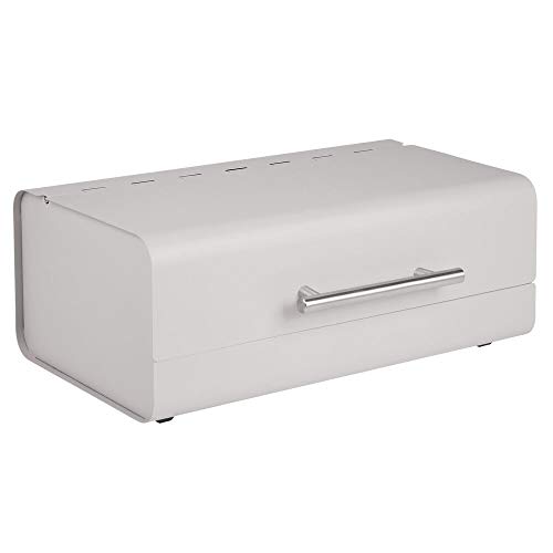 mDesign Panera de Metal – Elegante contenedor para Pan con Estilo Vintage – Caja de almacenaje con Tapa para Guardar Productos horneados y Mucho más – Gris Piedra