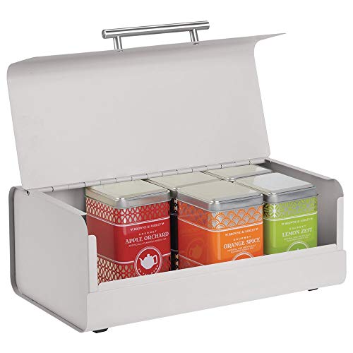 mDesign Panera de Metal – Elegante contenedor para Pan con Estilo Vintage – Caja de almacenaje con Tapa para Guardar Productos horneados y Mucho más – Gris Piedra