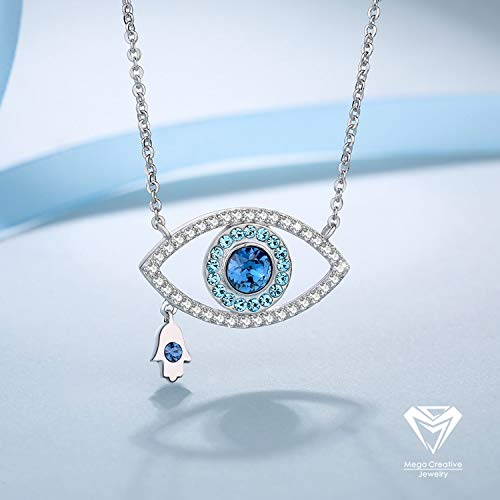 MEGA CREATIVE JEWELRY Collar para Mujer con Cristales Swarovski Ojo Azul Mano Hamsa