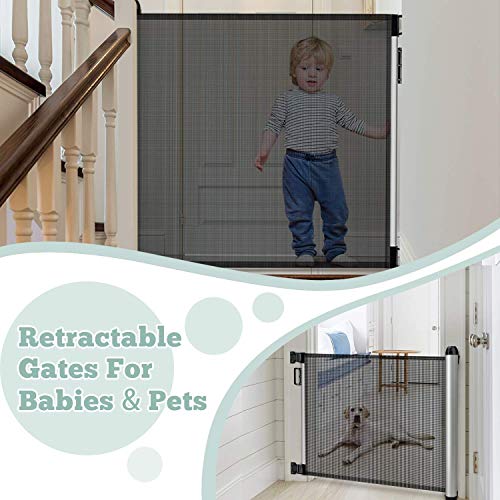Meinkind Barrera Seguridad Niños Escalera, 0 cm-120 cm * 80 cm Valla Seguridad Infantil Escalera, Retráctil Puerta Enrollable Bebe, Puerta Seguridad Bebe y Mascota, Barrera Escalera Bebe, Gris