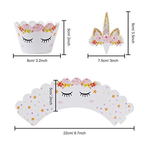 MengH-SHOP Cupcake Topper Wrapper Cupcake Wraps Liner Baking Cup Party Supplies Cake Decorations para Niños Niñas Regalo Unicornio Decoraciones de Fiesta de Cumpleaños 24 Pack