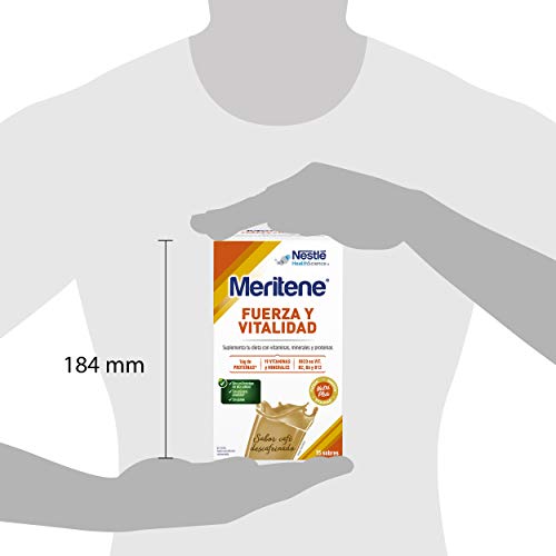 Meritene® FUERZA Y VITALIDAD - Suplementa tu nutrición y mantén tu sistema inmune con vitaminas, minerales y proteínas - Batido de Café descafeinado - Estuche (15 sobres de 30g)