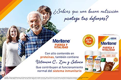 Meritene® FUERZA Y VITALIDAD - Suplementa tu nutrición y mantén tu sistema inmune con vitaminas, minerales y proteínas - Batido de Fresa - Estuche (15 sobres de 30g)