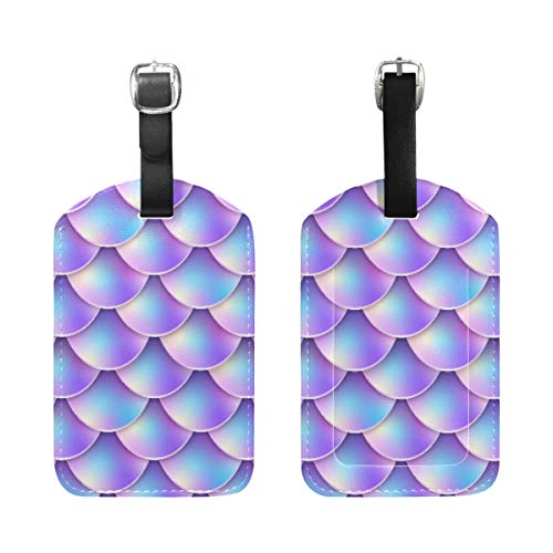 Mermaid-Tail-Pastel-Background Etiqueta de equipaje 2 piezas etiqueta de identificación portátil a cuadros para dirección de la tarjeta Etiquetas titular accesorios de viaje para bolsa de viaje maleta