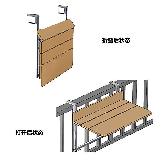 Mesa de centro colgante Barra balcón - Madera Maciza - Mesa lateral Cubierta ajustable Mesa plegable, Bar Patio Escritorio para portátiles, Restaurante en barandilla Patio Jardín,100 * 40cm
