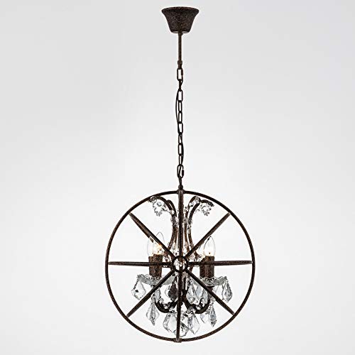 Metálico Mundo Jaula Marco De Lámparas De Araña Redonda Cristal Vela Iluminación Colgante,industrial Bola Colgante Luz Orbe Vendimia Loft Lámpara Colgante Cocina Isla Lámpara Techo-color óxido 4-luz