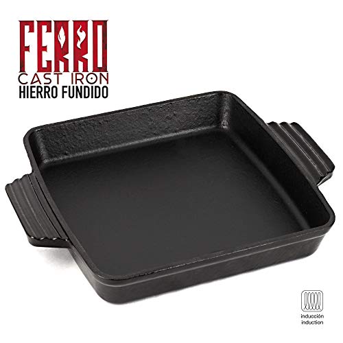 MGF Bandeja de Hierro Fundido Ferro by Sergi AROLA, óptima retención y Reparto del Calor, Especial para INDUCCIÓN, Apto para Horno, Ahorro de energía, fácil Limpieza (Bandeja 24 cm, Negro)
