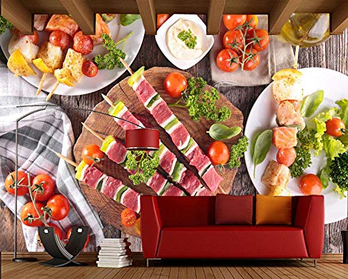MGQSS 3D fondo de pantalla Productos cárnicos comida vegetal restaurante de comida rápida Autoadhesivo foto mural fondo de pantalla moderno Hogar decoración póster niño chico niña habi(W)350x(H)256 cm