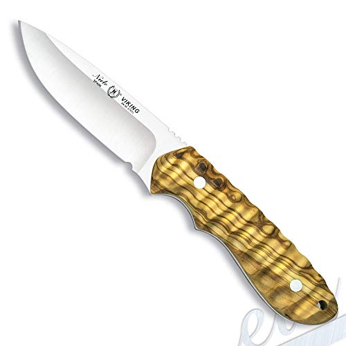 MIGUEL NIETO Cuchillo Enterizo Caza, Supervivencia, Acampada. Modelo Viking. Fabricado en Albacete. Hoja de Acero Vanadio 1.4116 MoVa de 10 cm. Empuñadura de Madera Natural de Olivo.