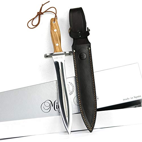 MIGUEL NIETO Cuchillo rematador de Caza, montería. Modelo Hércules. Fabricado en Albacete. Hoja Acanalada de Acero AN58 de 25,5 cm y empuñadura de Madera Natural de Olivo.