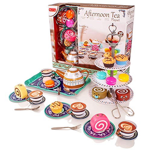 Milly & Ted - Teaset para té, para 4 Personas, para 4 Personas - Juego de té para niños, metálico - Juego de simulación Food Biscuits