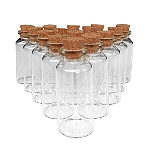 MINGZE 20 Piezas 20 ML Pequeñas Botellas de Cristal Botellas de Vidrio Pequeñas Frascos de Muestra con Tapones de Corcho para decoración de DIY, Aromas, Aceites, Especias, Dijes, Bodas, Mensaje