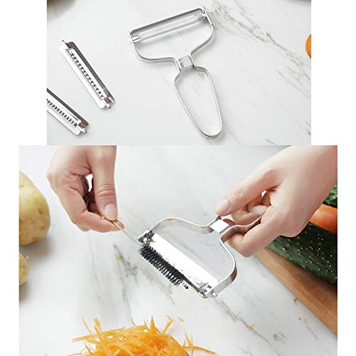 MINGZE 3 En 1 Pelador, Acero Inoxidable Multifunción Ultra Afilado Multifuncional Vegetales Pelador De Verduras Para Uso En Hogar Cocina Frutas Hortalizas Papas Manzana Naranja Zanahoria, Pepino