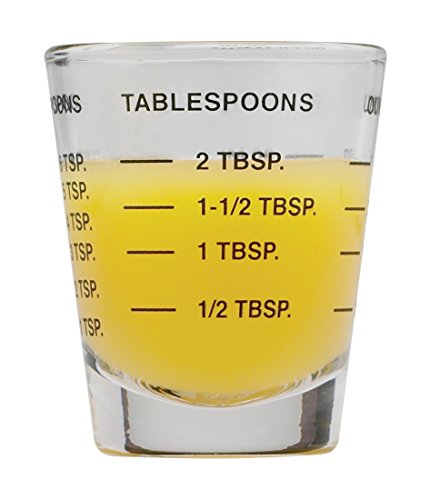 Mini medida multiusos líquido y seco vaso de medición, vidrio pesado, 26 mediciones incrementales para cucharadas, cucharadas, onzas y mililitros