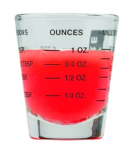 Mini medida multiusos líquido y seco vaso de medición, vidrio pesado, 26 mediciones incrementales para cucharadas, cucharadas, onzas y mililitros