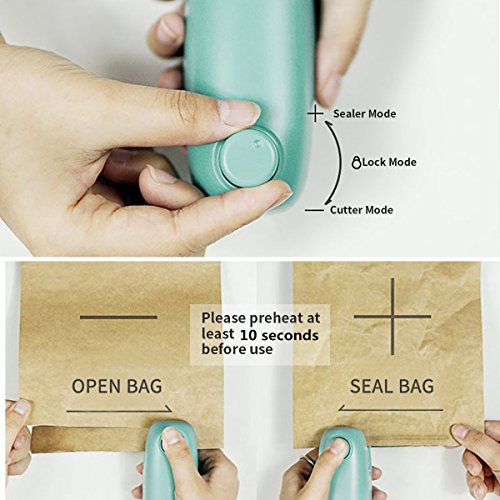 Mini Sellador De La Bolsa De Plástico, Máquina De Sellado De Calor Portátil para el Bolso de la Comida,Sello Mano Alimento Celebrada Bolsa de Embalaje (Mint Green)