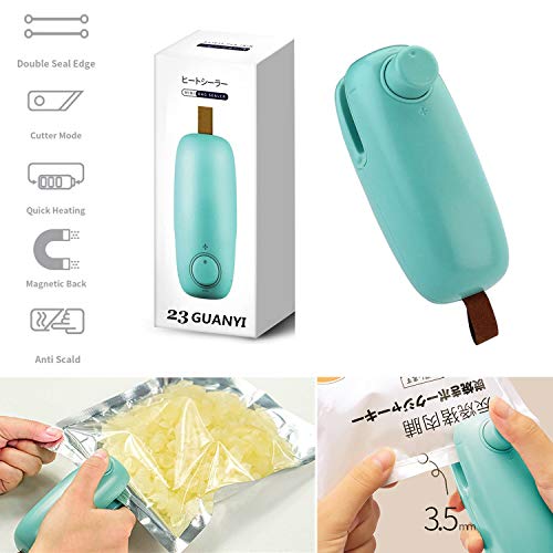 Mini Sellador De La Bolsa De Plástico, Máquina De Sellado De Calor Portátil para el Bolso de la Comida,Sello Mano Alimento Celebrada Bolsa de Embalaje (Mint Green)