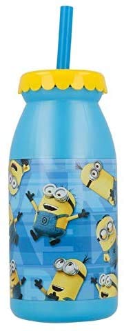 MINIONS 2086, Botella de Agua con Pajita; Capacidad 300 ml.
