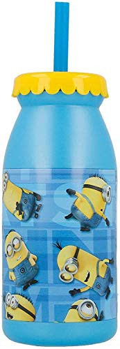 MINIONS 2086, Botella de Agua con Pajita; Capacidad 300 ml.