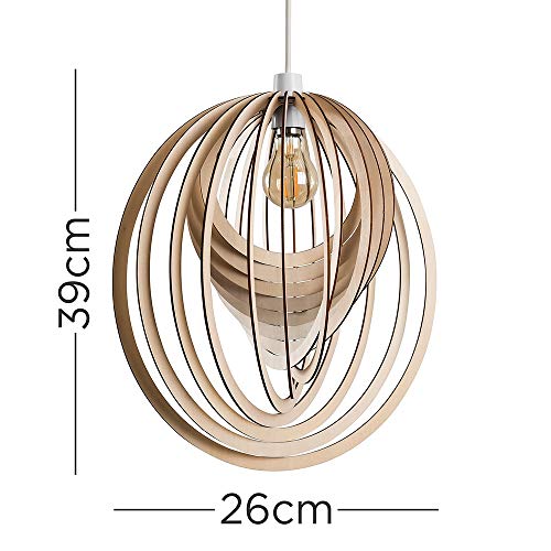 MiniSun - Pantalla para lámpara de techo 'Lenko' nórdica - Moderna con toque vintage - De madera con forma de espiral 3D
