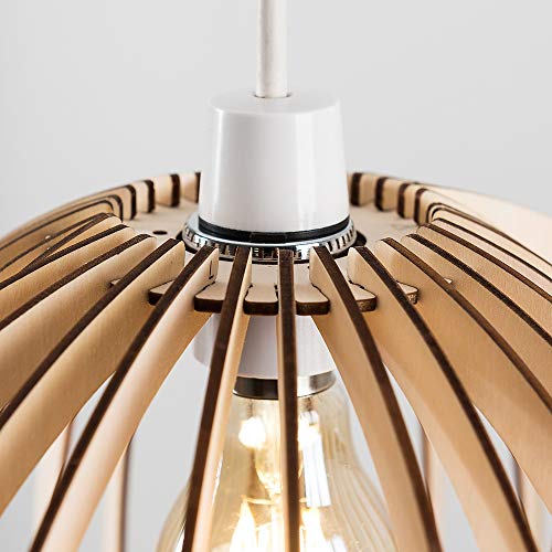 MiniSun - Pantalla para lámpara de techo 'Lenko' nórdica - Moderna con toque vintage - De madera con forma de espiral 3D