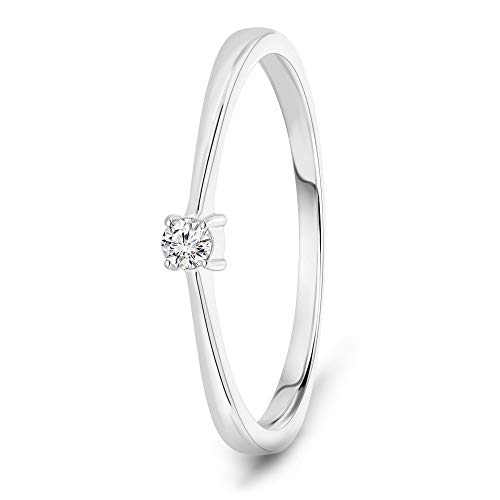 Miore - Anillo de compromiso para mujer, oro blanco de 9 quilates/oro 375, diamante brillante de 0,05 ct