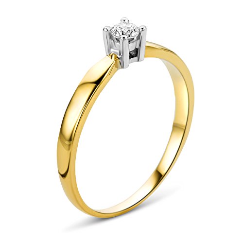 Miore anillo solitario para mujer 14 k 585 oro bicolor 14 quilates con diamante naturale 0.10 quilates