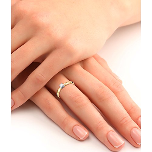 Miore anillo solitario para mujer 14 k 585 oro bicolor 14 quilates con diamante naturale 0.10 quilates