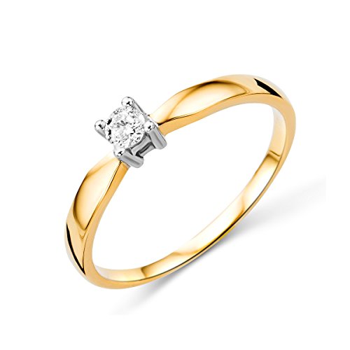 Miore anillo solitario para mujer 14 k 585 oro bicolor 14 quilates con diamante naturale 0.10 quilates