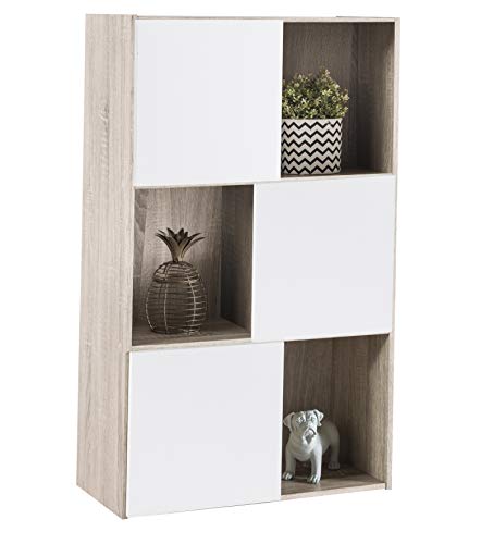Miroytengo Estantería Original salón Comedor Puertas Blancas Huecos Abiertos Color Roble 106x62x31