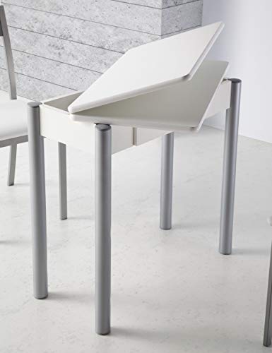 Miroytengo Mesa Blanca Plegable Cocina Mijas Cajon Funcional Patas Gris Plata 80x40-80