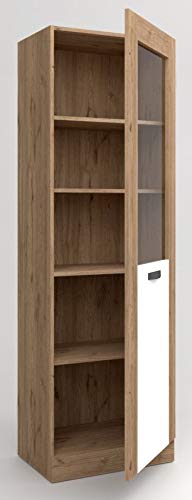 Miroytengo Mueble Vitrina Salón Comedor 1 Puerta con Cristal Color Blanco y Naturale Estilo Moderno 191x60x40 cm