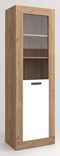 Miroytengo Mueble Vitrina Salón Comedor 1 Puerta con Cristal Color Blanco y Naturale Estilo Moderno 191x60x40 cm