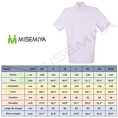 MISEMIYA - Chaquetas Cocinero Bar Restaurante Ropa Cocinero con Mangas Cortas - Ref.8422 - M, Negro