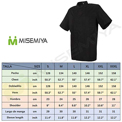 MISEMIYA - Ropa Cocina HOSTELERÍA Bar Restaurante Chaquetas Chef Cocinero Mangas Cortas (Anti Agua - Anti Grasa) - Ref.704 - XL, Negro