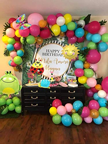 MMTX Cumpleaños Jardín Fiesta Decoración Vistoso Globos para Chico Chica Jardín Niño Cumpleaños Globo Decoración,Selva Insecto Mariposa abeja Rana Caracoles Animal Globos Hojas palma Birthday Bandera