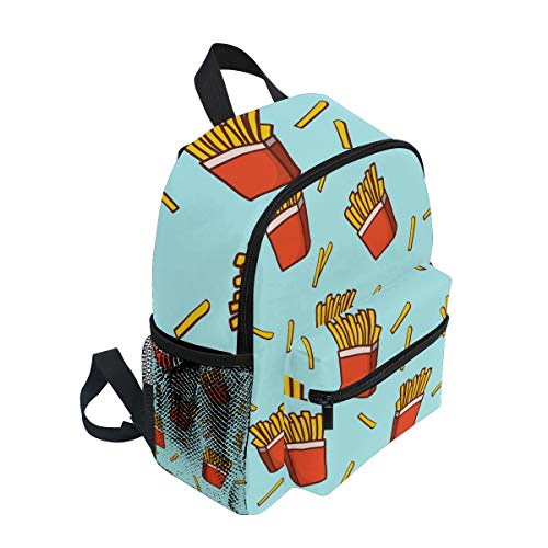 Mochila azul con patatas fritas para la escuela, para niños y niñas, mochila de viaje de 3 a 8 años de edad preescolar